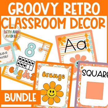 Preview of Groovy Retro Boho Classroom Decor Full Set Groovy Theme Classroom