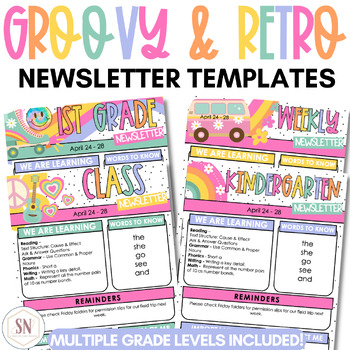 Preview of Groovy & Retro Classroom Newsletters | Bright Newsletters | Newsletter Templates