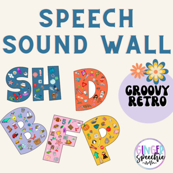 Preview of Groovy Retro Color Theme Speech Sound Wall | 70's Theme | Digital Download