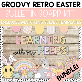 Preview of Groovy Retro Easter BUNDLE Bulletin Board AND Slides Templates