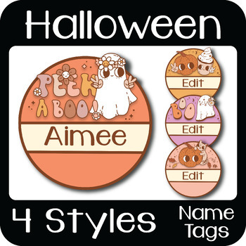 Preview of Groovy Retro Halloween Name Tags and Posters