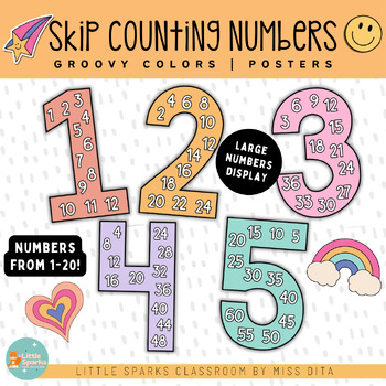 Preview of Groovy Retro Large Skip Counting  | Multiples Number Display | Classroom Decor