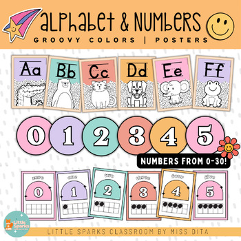 Preview of Groovy Retro Pastel Color Alphabet and Numbers Ten Frame Poster