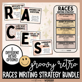 Preview of Groovy Retro RACES Writing Strategy Posters and Mini Anchor Charts