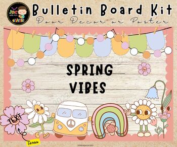 Preview of Groovy Retro Spring Bulletin Board Kit, Classroom Door Decoration,Editable