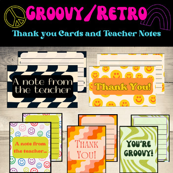 Preview of Groovy/Retro Thank You Cards and Notes From the Teacher