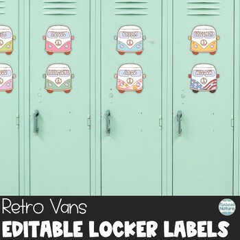 Preview of Groovy Retro Van Name Tags - Editable Locker Labels or Cubby Tags