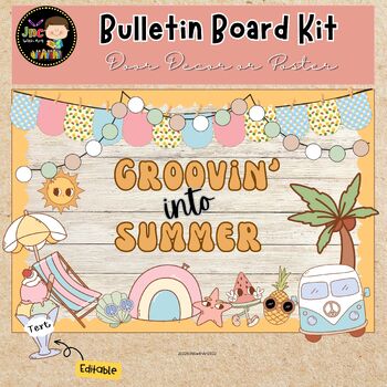 Preview of Groovy Retro into Summer Bulletin Board Kit Classroom Decor Editable