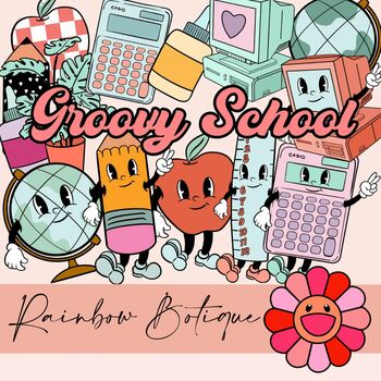 Preview of Groovy School Clipart bundle, boho school clip art, bulletin board, commercial