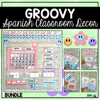 Preview of Groovy Spanish Classroom Decor Bundle