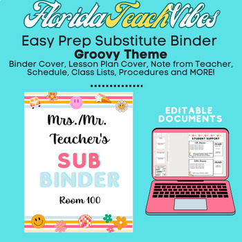 Preview of Groovy Theme Editable Substitute Binder EASY Prep!