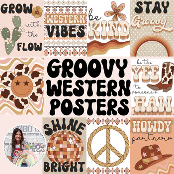 Preview of Groovy Western Boho Cowgirl Motivational Posters Classroom Theme