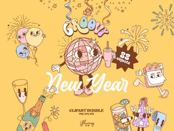 Preview of Groovy retro new year party bundle 2024