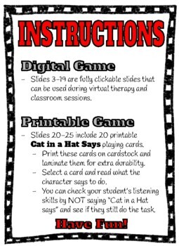 Instructions  The Cat in the Hat Game