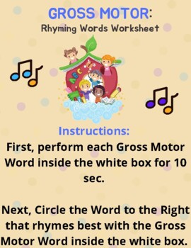 Preview of Gross Motor Activity: Rhyming Words Worksheet (school, early intervention)