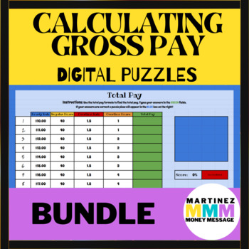 Preview of Gross Pay Bundle Editable Digital Math Self Grading Puzzle Plus Printable