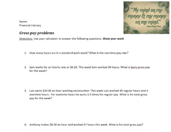 Preview of Gross Pay Math Problems - Answer Key Included!