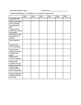 Preview of Gross and Fine Motor Skills Checklist for 3 year olds