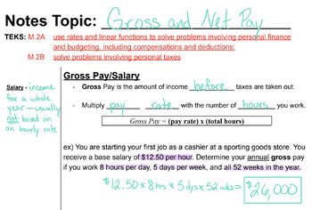 Preview of Gross and Net Pay Guided Notes