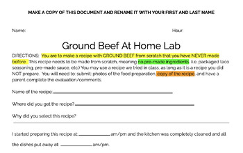 Preview of Ground Beef At Home Lab - FACS, FCS, Cooking