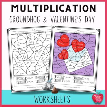 Preview of Ground Hog Day & Valentines Day Math: Multiplication Color by Number