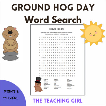 Preview of Ground Hog Day Word Search Puzzle Printable and Digital