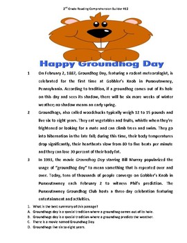 Preview of Ground Hogs Day Reading Comprehension Passage and Reading Article