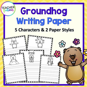 Preview of GROUNDHOG DAY Blank Lined WRITING CENTER PAPER Dotted Kinder 1st 2nd Grade