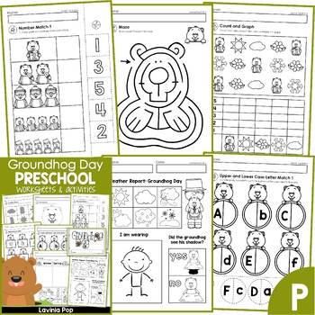 Preview of Groundhog Day Preschool No Prep Worksheets Activities