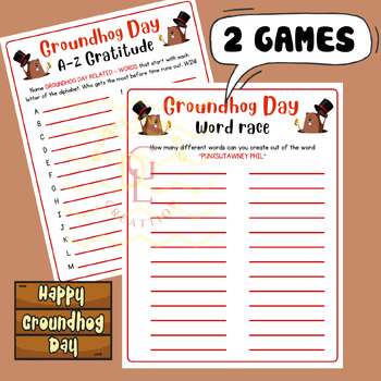 Preview of Groundhog Day A-Z Gratitude Word race game Alphabet ABC activity early finishers