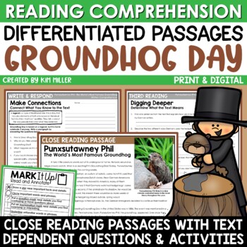 Preview of Groundhog Day Activities Reading Comprehension Passages Questions Close Reading