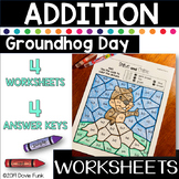 Groundhog Day Activities - Addition Solve and Color Worksheets