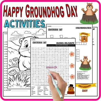Preview of Groundhog Day Activities,Vocabulary,Coloring,Wordsearch & Crosswords