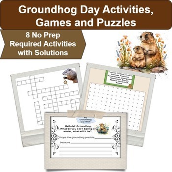 Preview of Groundhog Day Activities and Puzzles: 8 Games with Solutions (No Prep Required)