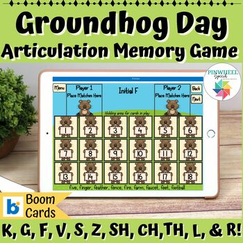 Preview of Groundhog Day Articulation Memory Game Boom Cards™ Speech Therapy Activity