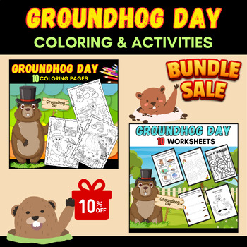 Preview of Groundhog Day Bundle: Coloring and Activity PreK-1st Grade Crafts