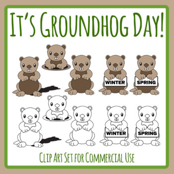 Groundhog Day Cartoon Groundhogs Animal Clip Art Commecial Use | TPT