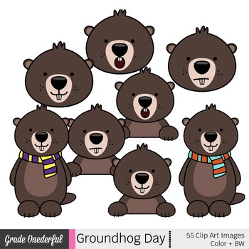 Groundhog Day Clipart: Color and Black and White Images | TpT