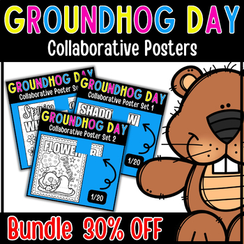 Preview of Groundhog Day Collaborative Coloring Posters Bundle | February Activity Pack