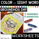 Groundhog Day Activities Color By Sight Word Worksheets Mo
