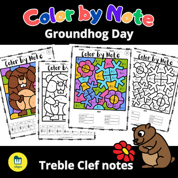 Preview of Groundhog Day Color by Note - Treble Clef Notes