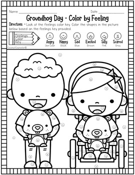 Groundhog Day Color by Feeling Worksheets by Coconut Counselor | TPT