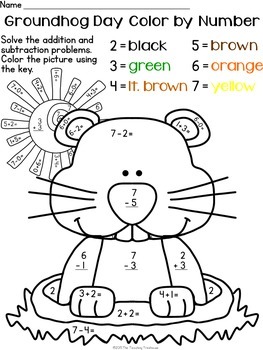 Groundhog Day Color by Number, Addition & Subtraction Within 10 | TpT