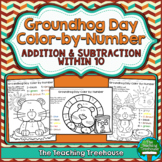 Groundhog Day Color by Number, Addition & Subtraction Within 10