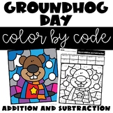 Groundhog Day Color by Number Addition and Subtraction