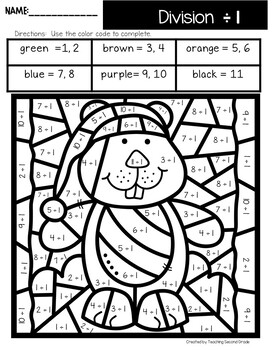 Groundhog Day Color by Number Pages Division by Teaching Second Grade