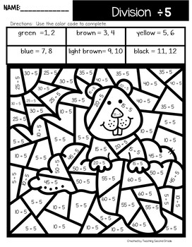 Groundhog Day Color by Number Pages Division by Teaching Second Grade