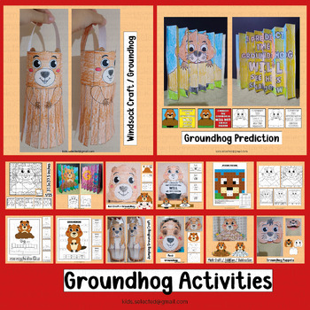 Preview of Groundhog Day Craft Prediction Activity Bulletin Board Coloring Hat Writing Art