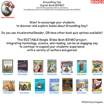 Preview of Groundhog Day Digital Book BINGO with Google Slide Student BINGO Boards