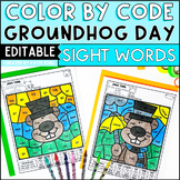 Groundhog Day Editable Color by Code Sight Word Practice M